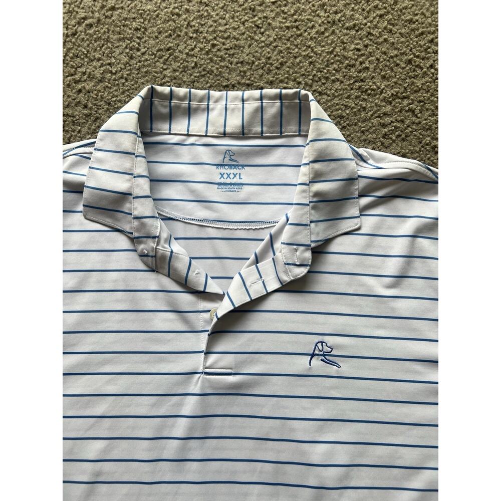 Rhoback Polo Shirt Mens 3XL XXXL White Striped Short Sleeve Performance Golf